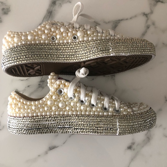 Custom Handmade Pearl and Crystal Bridal Converse - Picture 6 of 15